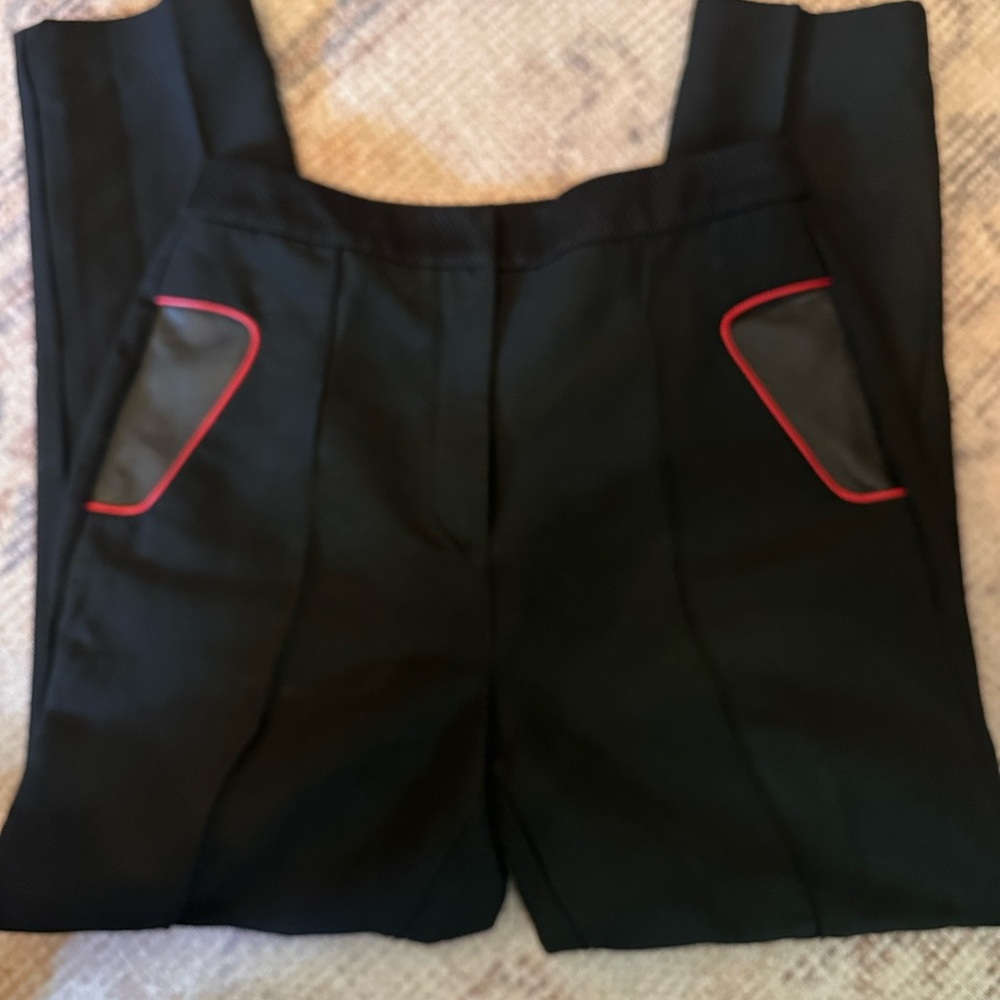 Alexander Wang high waisted black zipper red piping & leather pocket 8 pants - Picture 13 of 14